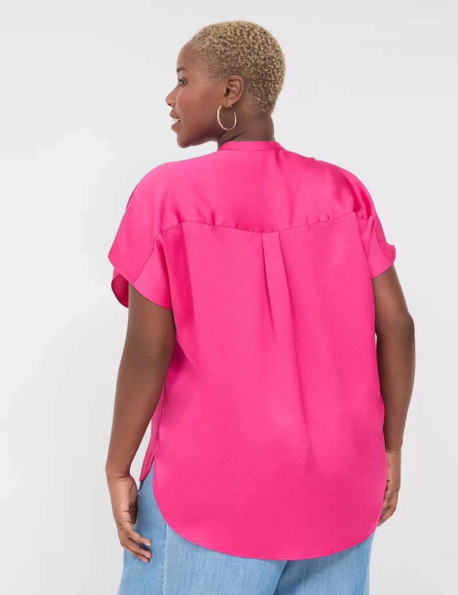 Lane Bryant Relaxed Split-Neck Popover Women Blouse Pink | WBO675SH