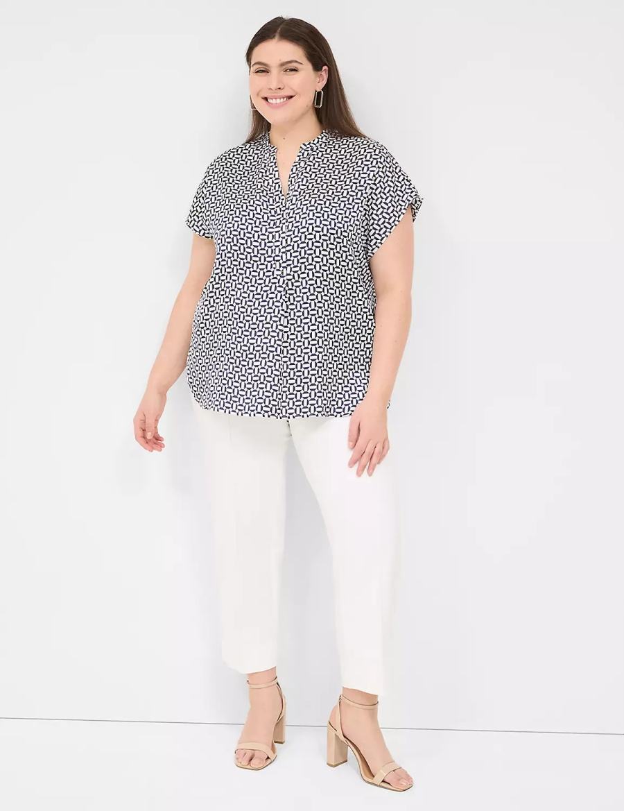 Lane Bryant Relaxed Split-Neck Popover Women Blouse Navy | LVG8872TZ