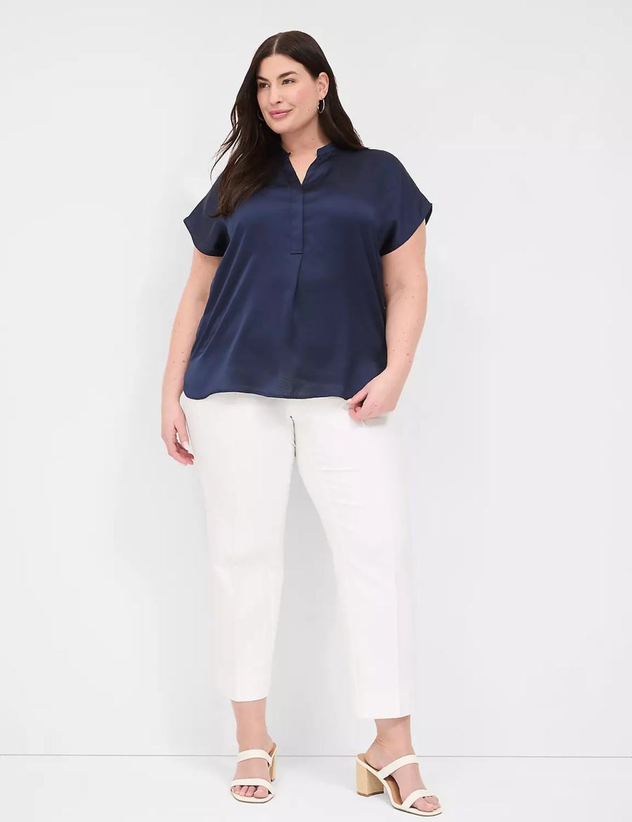 Lane Bryant Relaxed Split-Neck Popover Women Blouse Blue | RRP6068YD