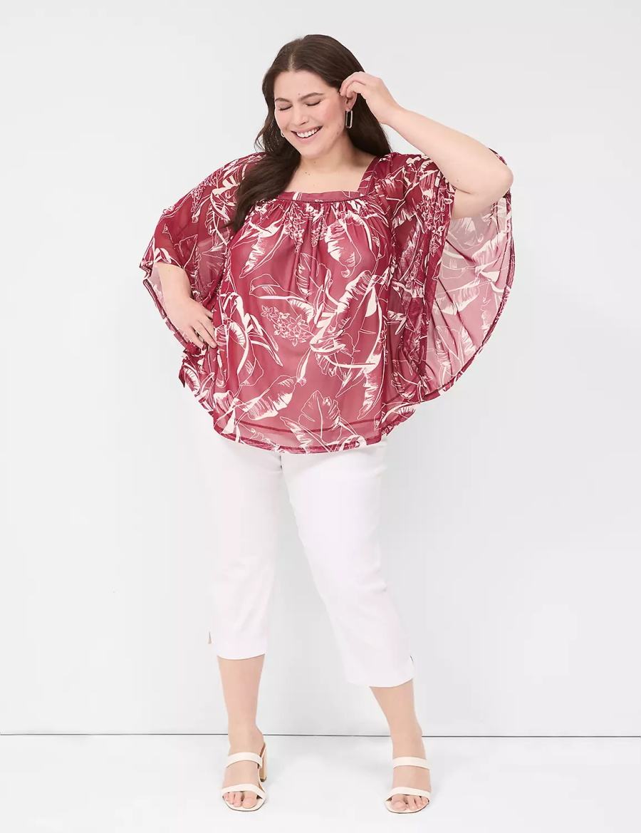 Lane Bryant Relaxed Square-Neck Trimmed Circle Drama Top Women Blouse Burgundy | AIT5756YH