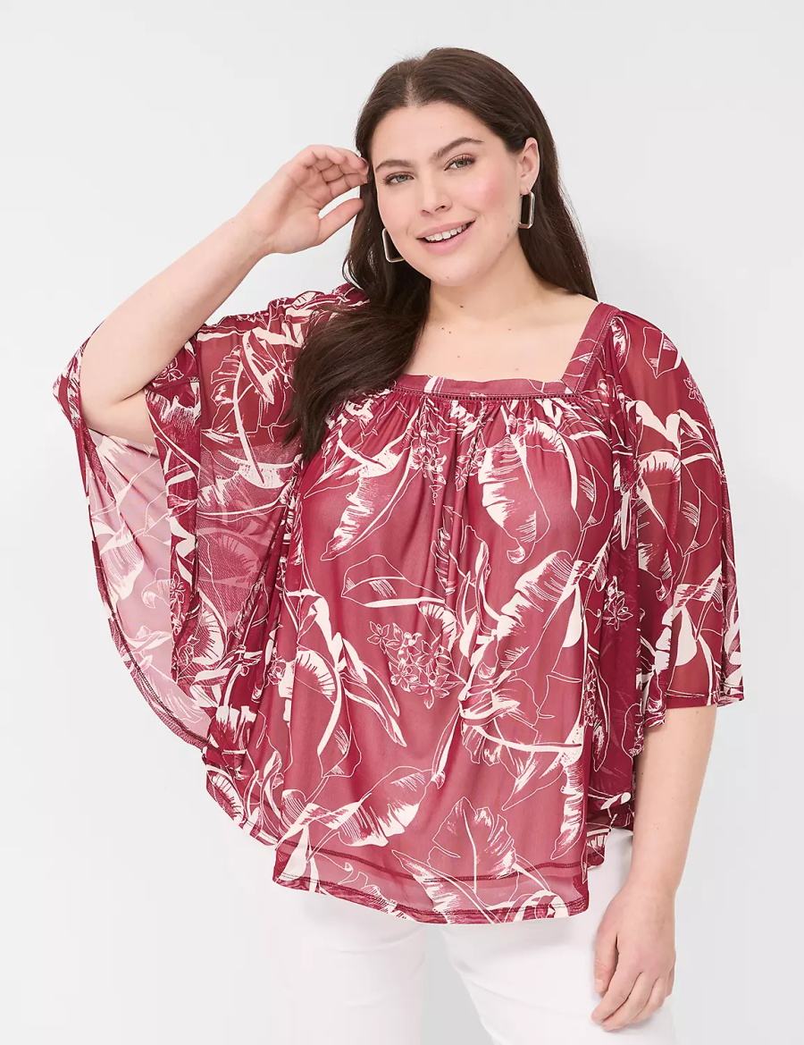 Lane Bryant Relaxed Square-Neck Trimmed Circle Drama Top Women Blouse Burgundy | AIT5756YH