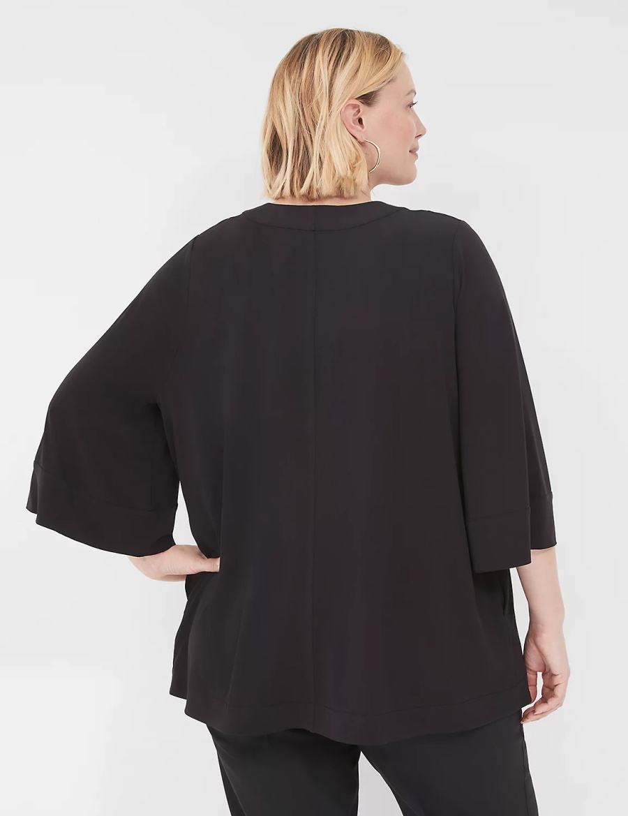 Lane Bryant Relaxed Wide 3/4-Sleeve Overpiece Women Robe Black | LJJ8426EF