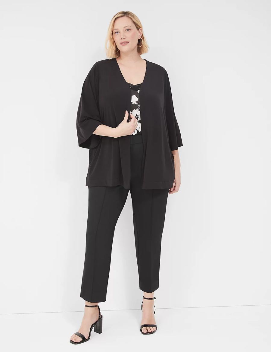 Lane Bryant Relaxed Wide 3/4-Sleeve Overpiece Women Robe Black | LJJ8426EF