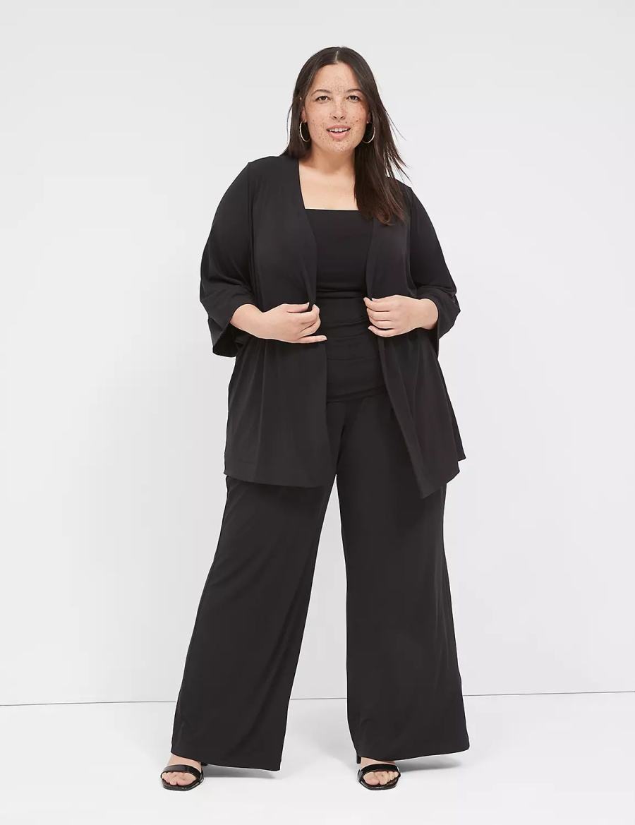 Lane Bryant Relaxed Wide 3/4-Sleeve Overpiece Women Robe Black | LJJ8426EF