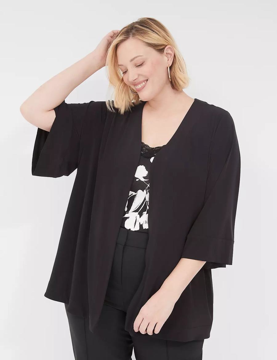 Lane Bryant Relaxed Wide 3/4-Sleeve Overpiece Women Robe Black | LJJ8426EF