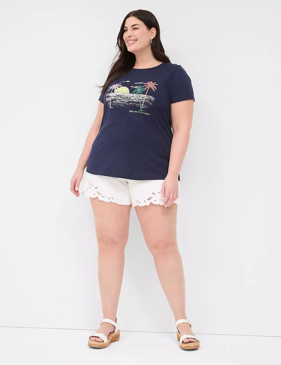 Lane Bryant Rhinestone Palm Trees & Ocean Breeze Graphic Tee Women T Shirts Blue | FZW9948XR