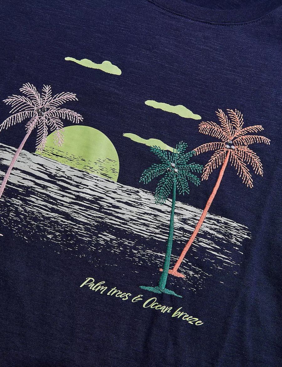 Lane Bryant Rhinestone Palm Trees & Ocean Breeze Graphic Tee Women T Shirts Blue | FZW9948XR