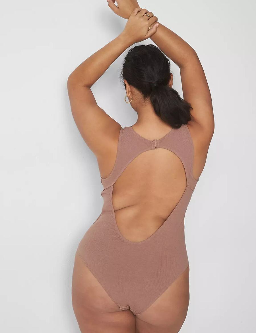 Lane Bryant Rib Open-Back Women Bodysuit Brown | GPK2713NW