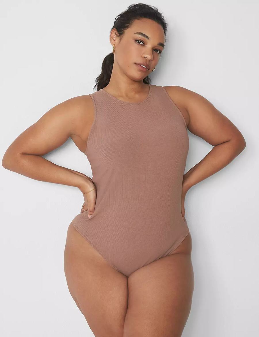 Lane Bryant Rib Open-Back Women Bodysuit Brown | GPK2713NW