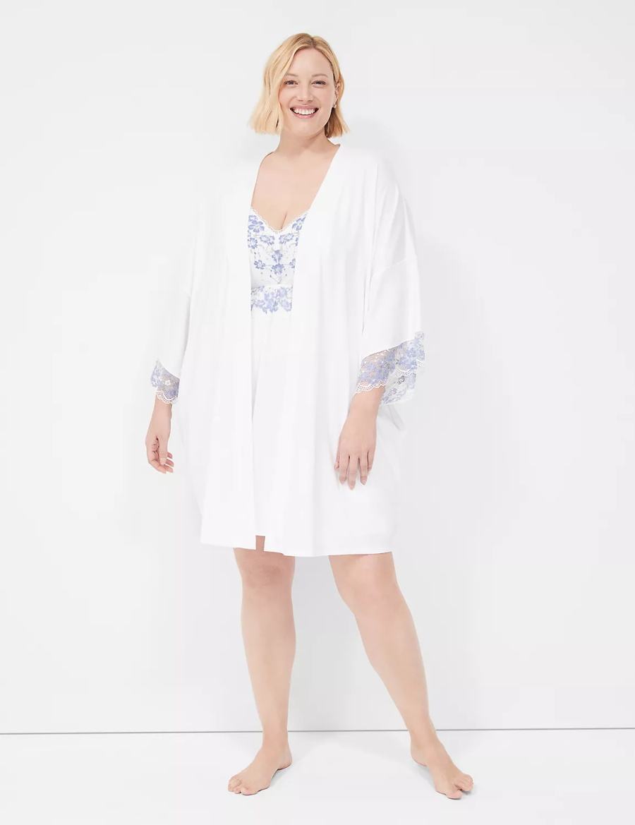 Lane Bryant Romance Lace-Trim Women Robe White | YME6334YI