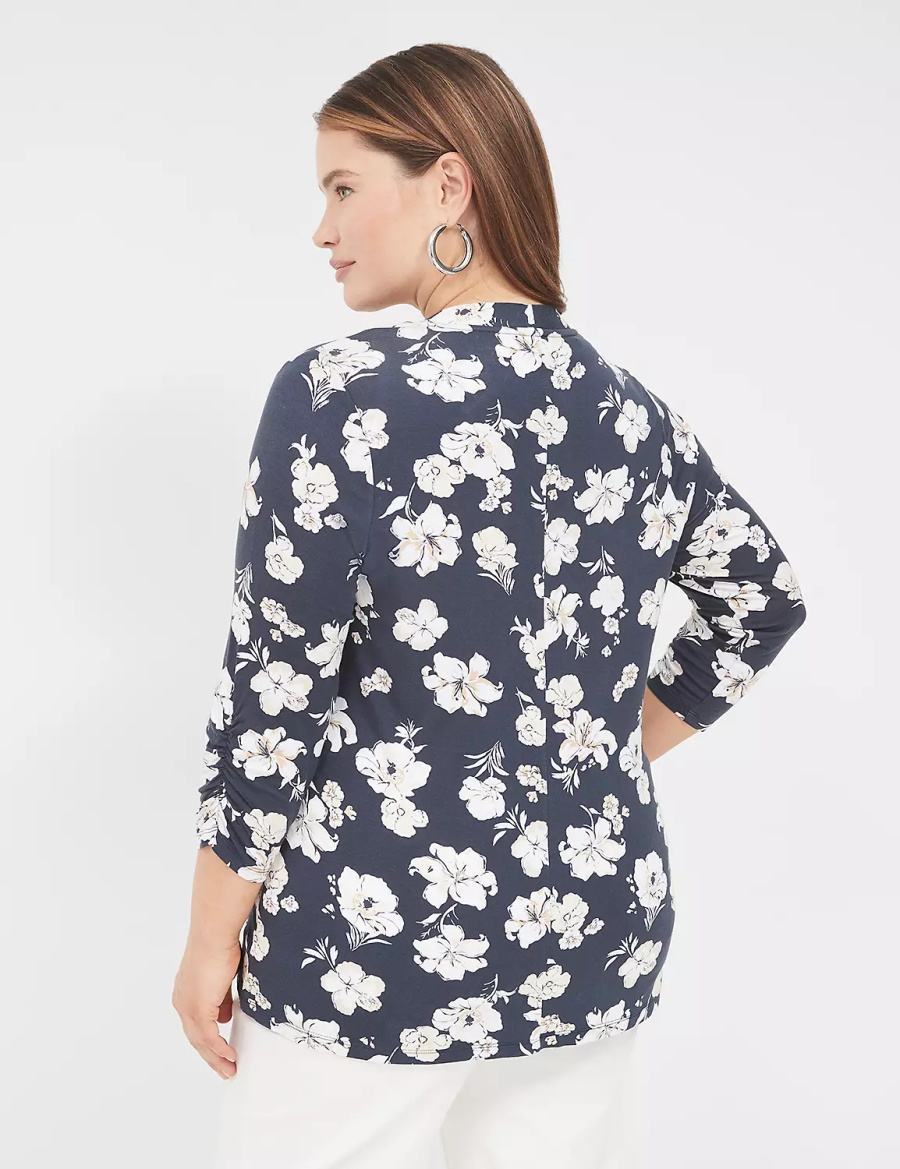 Lane Bryant Ruched 3/4-Sleeve Open-Front Overpiece Women Robe Navy | NNY6970ZJ