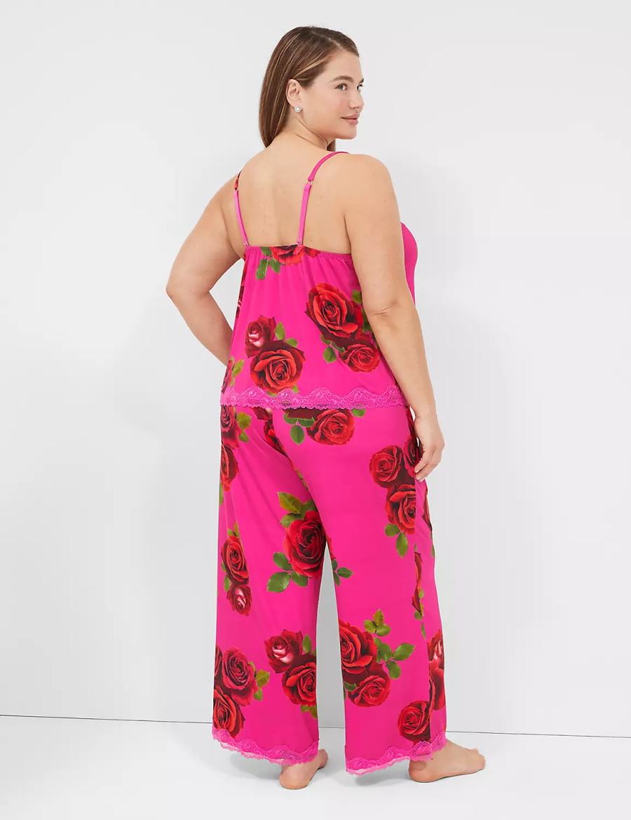 Lane Bryant Ruched Cami & Pant PJ Set Women Pajamas Rose Fuchsia | ANX9615OA