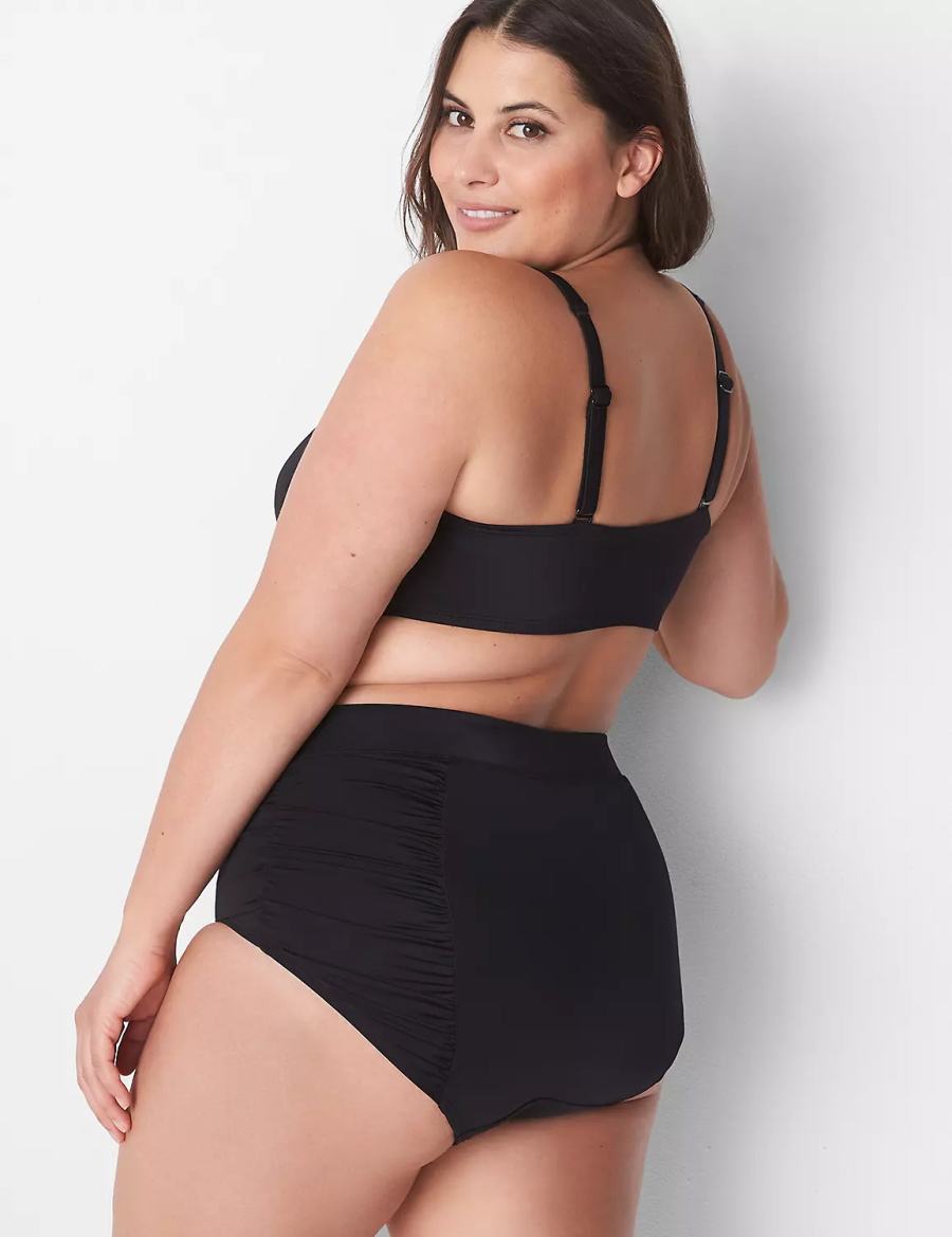 Lane Bryant Ruched Swim Women Briefs Black | HLO358SK