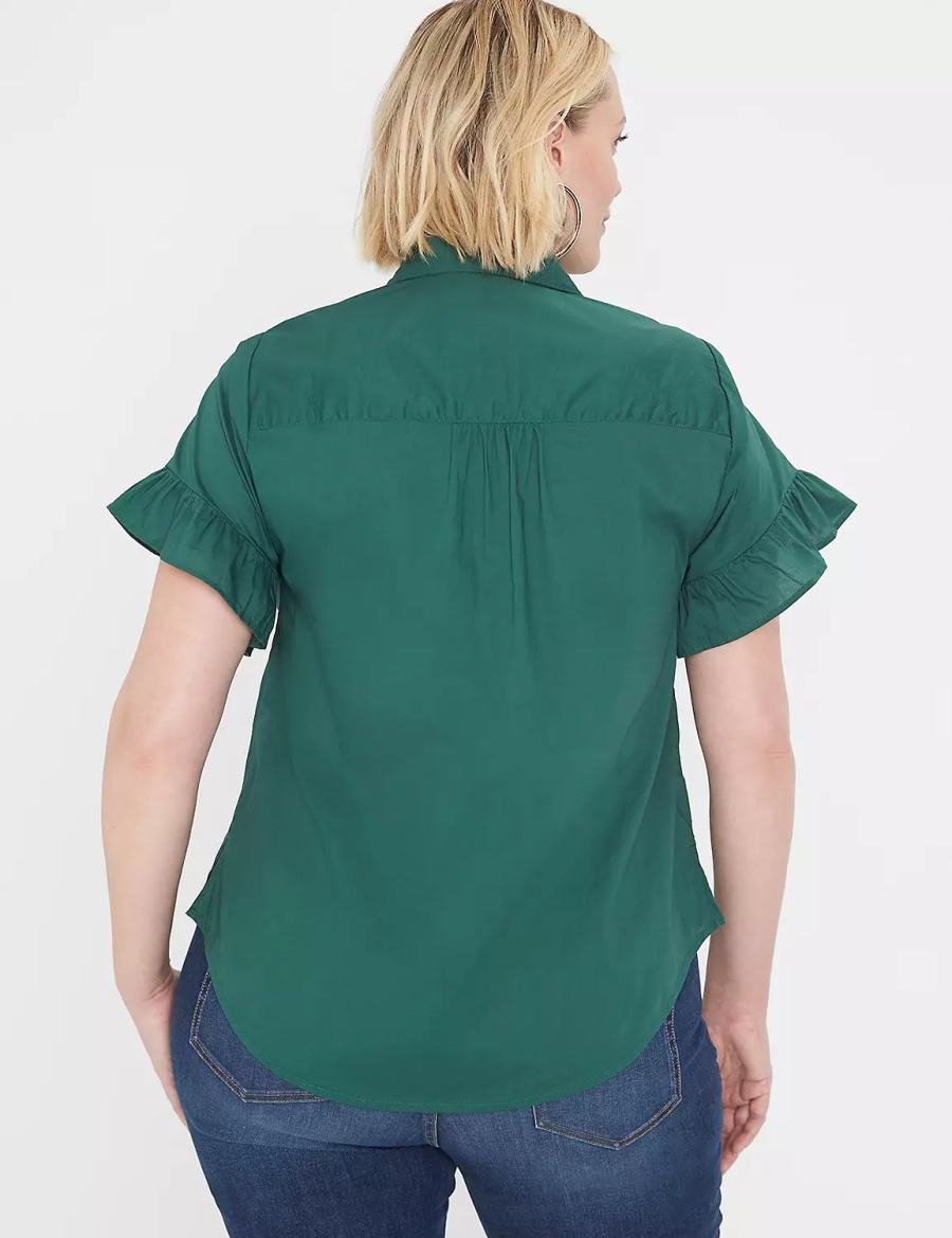 Lane Bryant Ruffle-Sleeve Button-Down Top Women T Shirts Green | NSZ1006PE