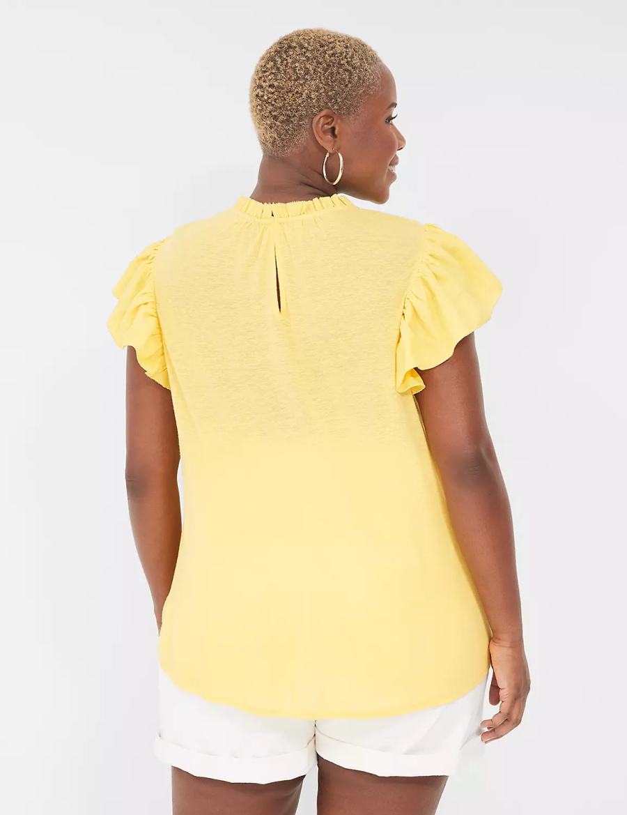 Lane Bryant Ruffle Cap-Sleeve Women Blouse Yellow | REN4538CR