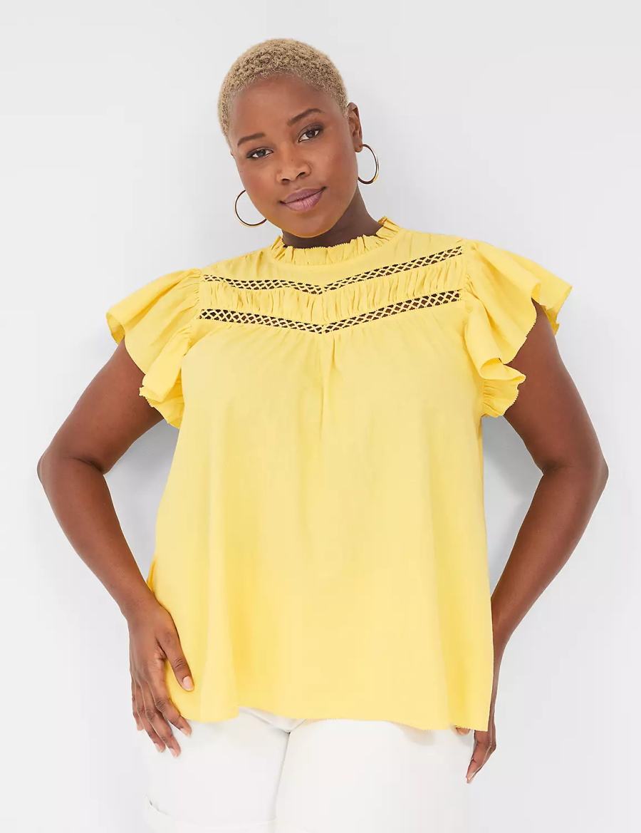 Lane Bryant Ruffle Cap-Sleeve Women Blouse Yellow | REN4538CR