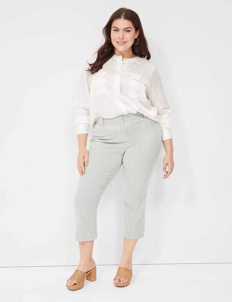 Lane Bryant Satin Long-Sleeve Button-Front Women Blouse White Rose | GUW5122IK