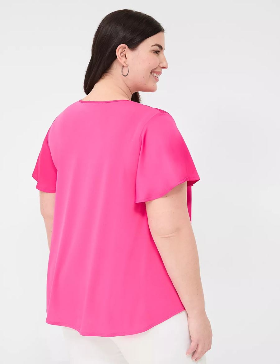 Lane Bryant Satin Smocked-Shoulder Women Blouse Pink | XJQ1284MB