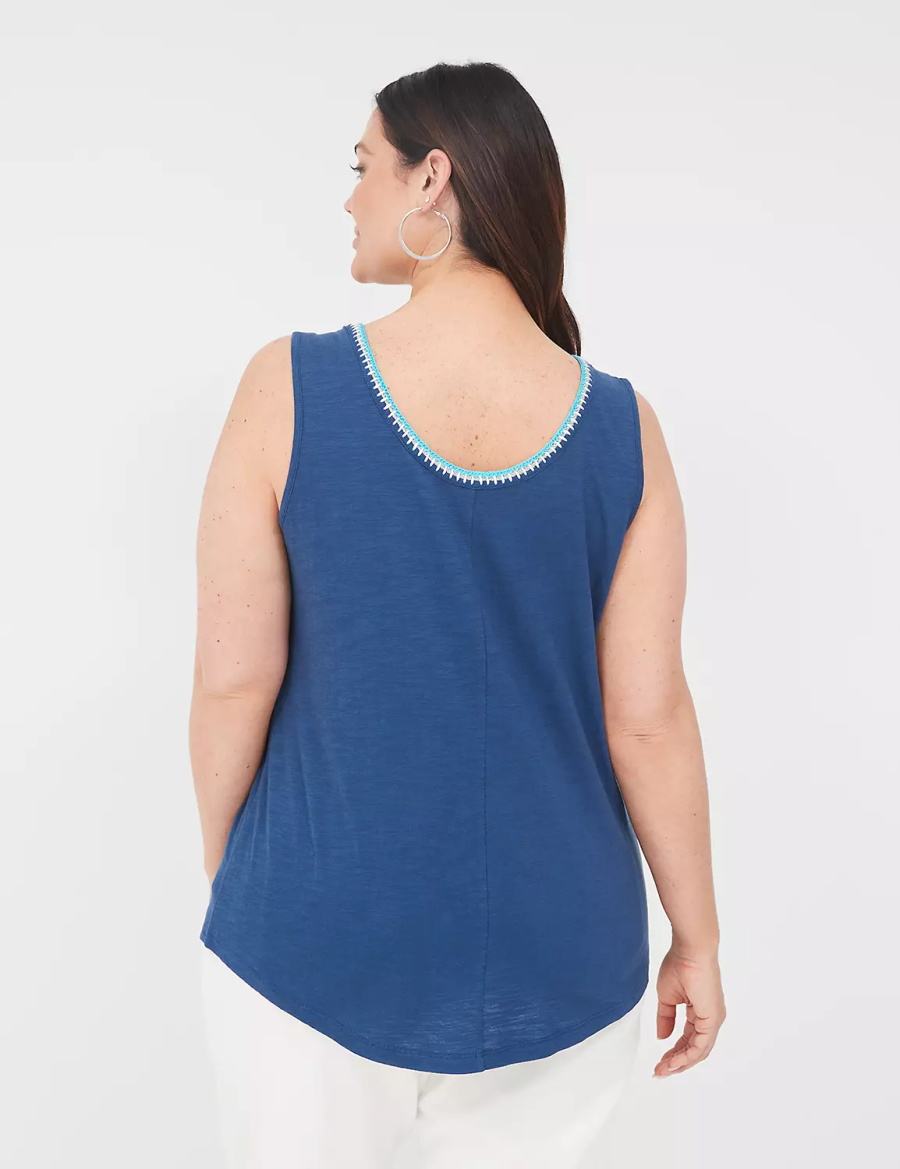 Lane Bryant Scoop-Neck Crochet-Trim Women Tank Top Dark Blue | GKF336UL