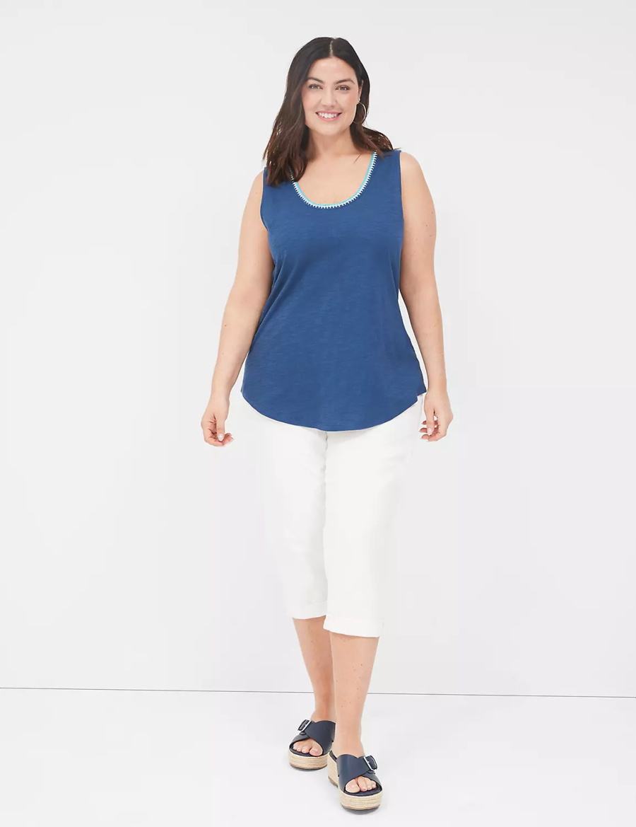 Lane Bryant Scoop-Neck Crochet-Trim Women Tank Top Dark Blue | GKF336UL