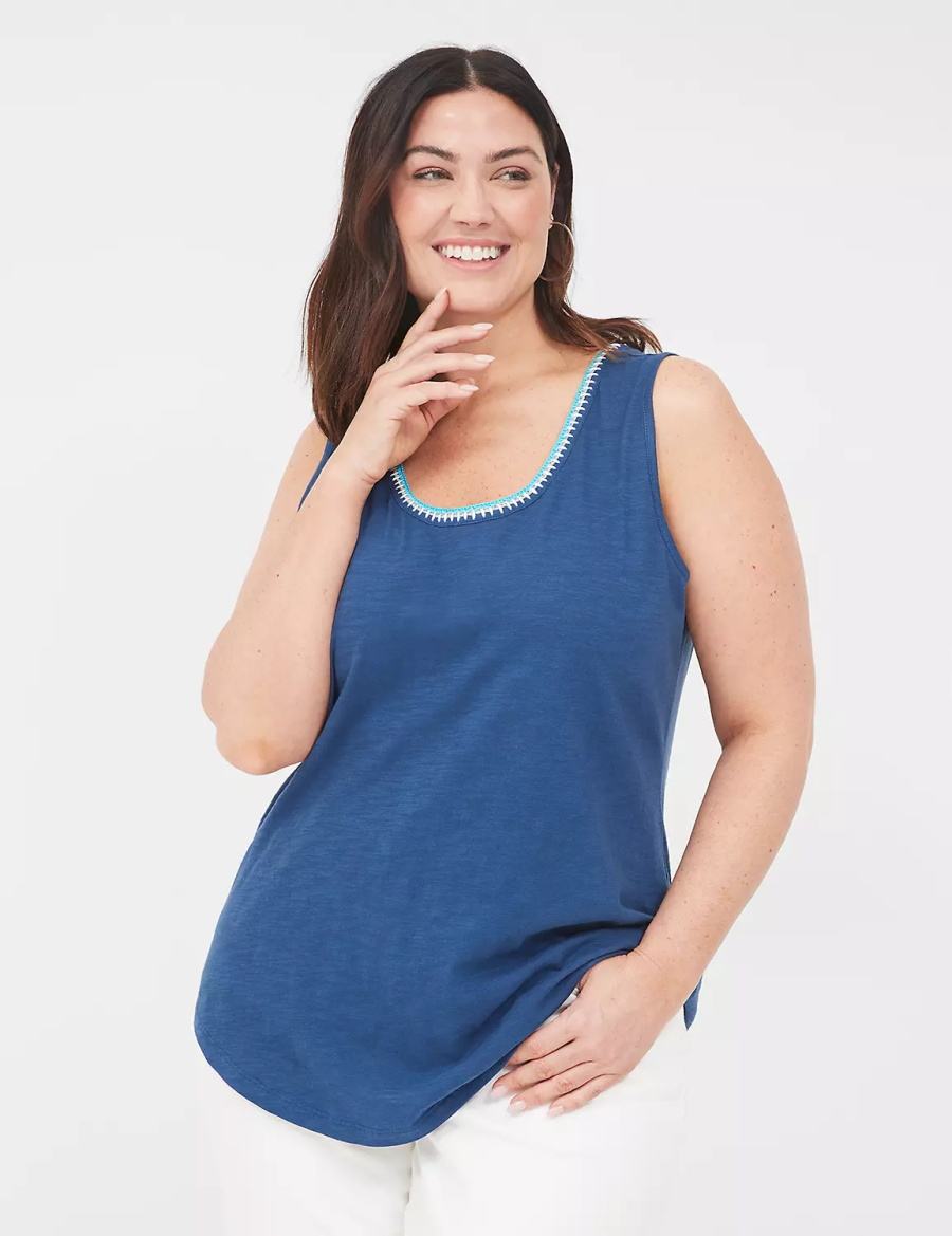 Lane Bryant Scoop-Neck Crochet-Trim Women Tank Top Dark Blue | GKF336UL