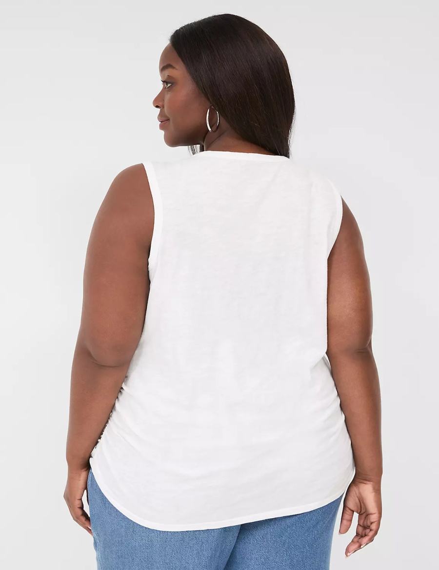 Lane Bryant Scoop-Neck Side-Ruched Women Tank Top White | QJZ3654UZ