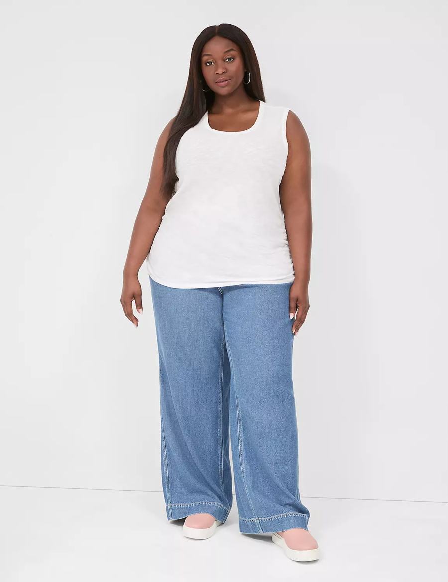 Lane Bryant Scoop-Neck Side-Ruched Women Tank Top White | QJZ3654UZ