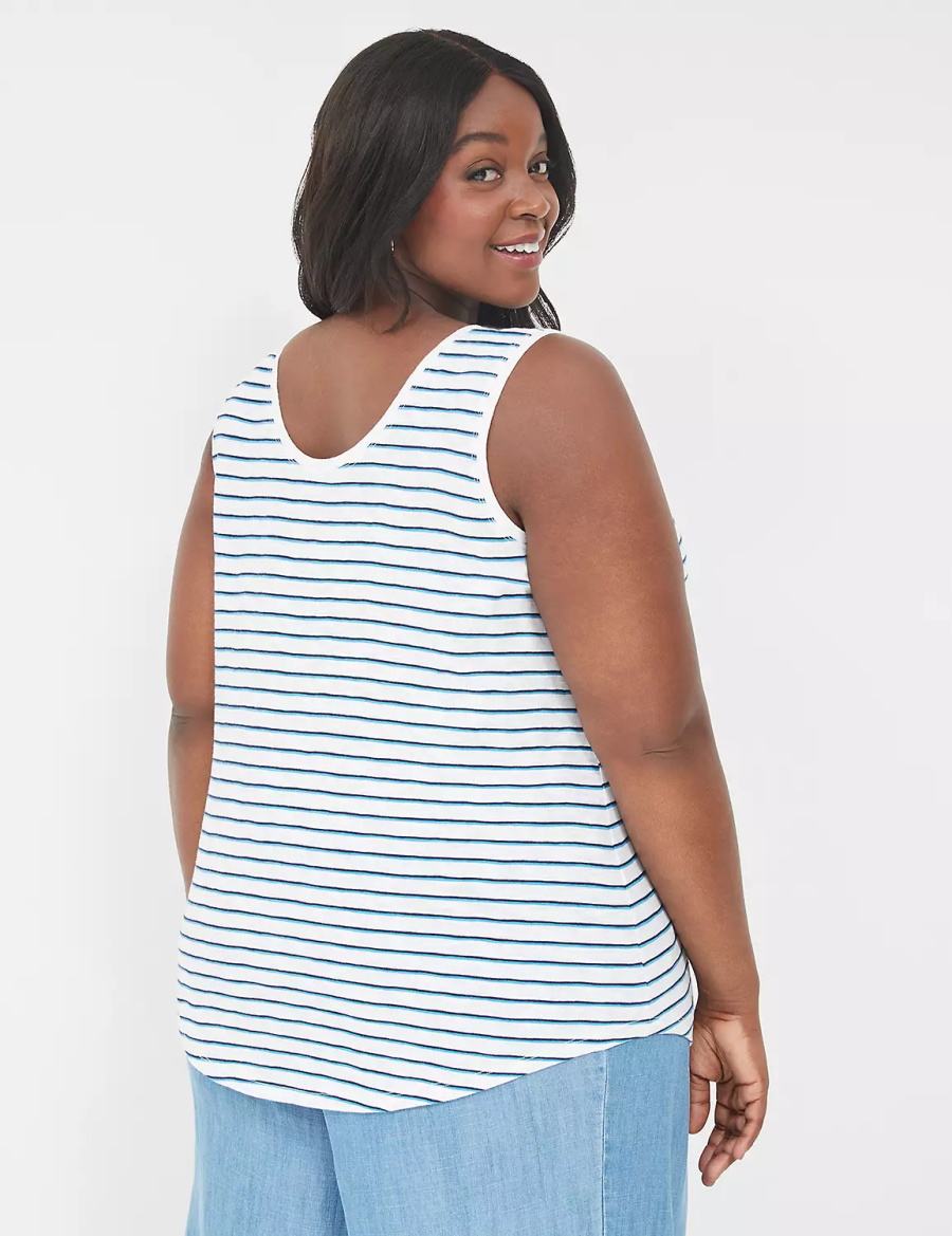 Lane Bryant Scoop-Neck Women Tank Top Blue Navy Stripes | POT41100QL