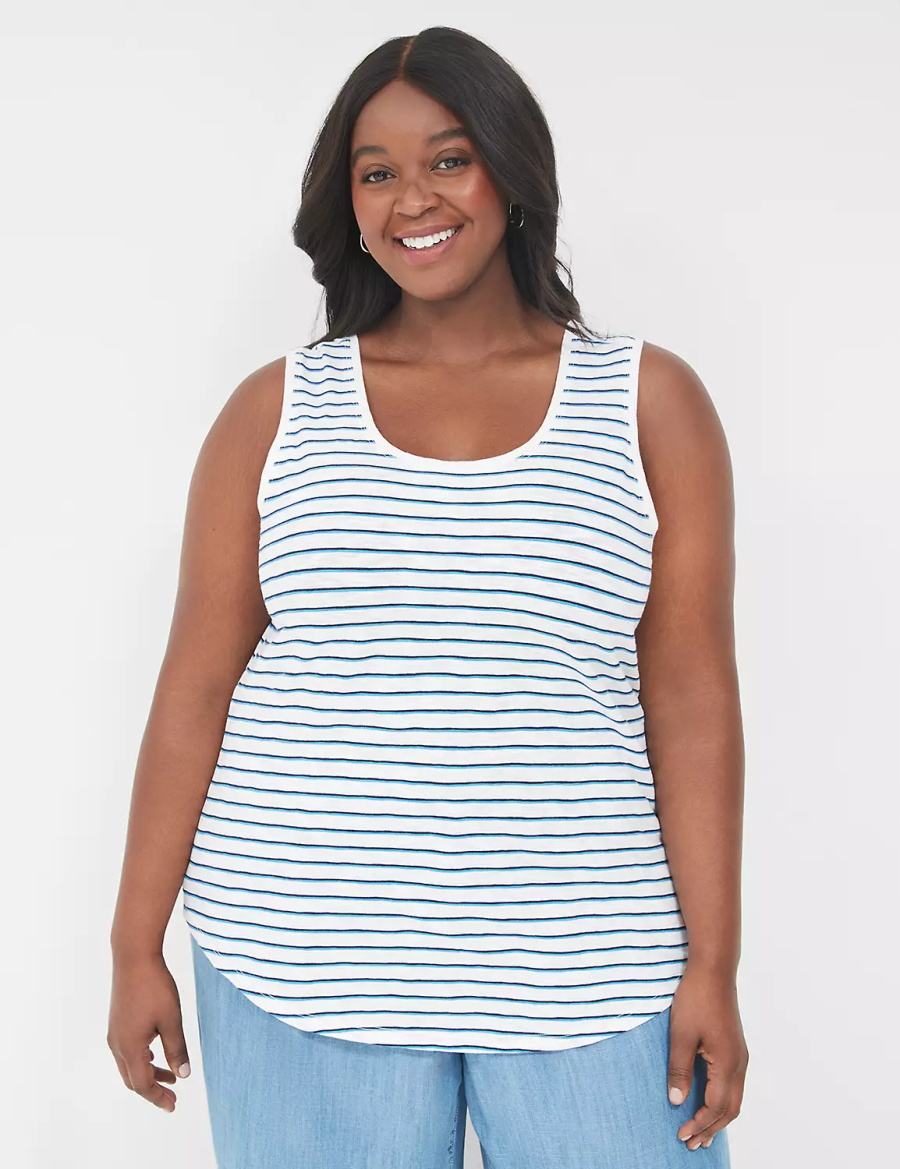 Lane Bryant Scoop-Neck Women Tank Top Blue Navy Stripes | POT41100QL