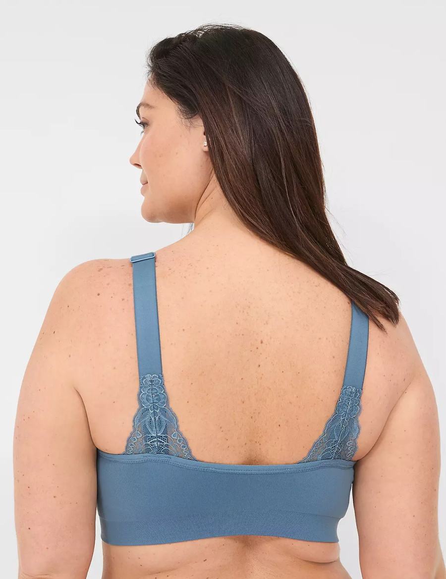 Lane Bryant Seamless Lace-Trim Women Bralettes Blue Grey | JEJ7767RY