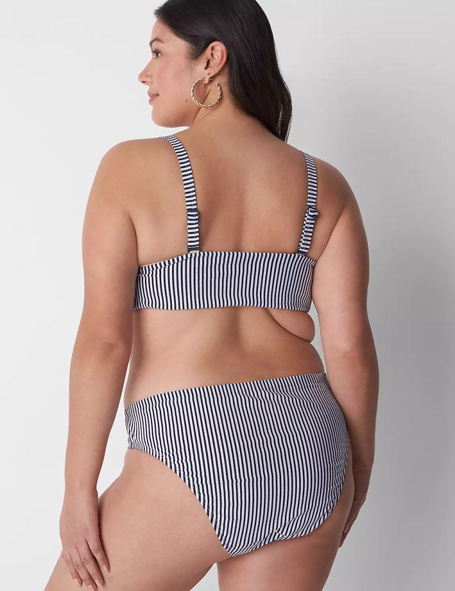 Lane Bryant Seersucker High-Leg Cheeky Swim Women Bikini Bottom Blue | FUI1656HV