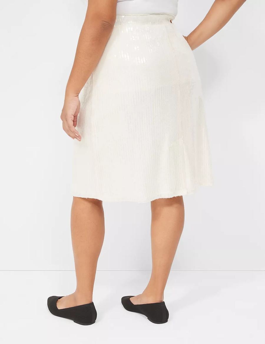 Lane Bryant Sequin Fit & Flare Women Skirts White | ZKC179RN