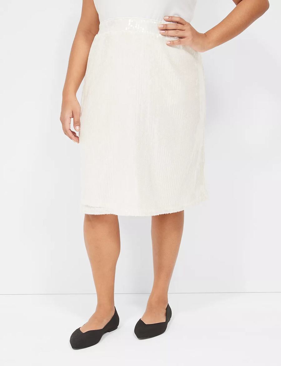 Lane Bryant Sequin Fit & Flare Women Skirts White | ZKC179RN