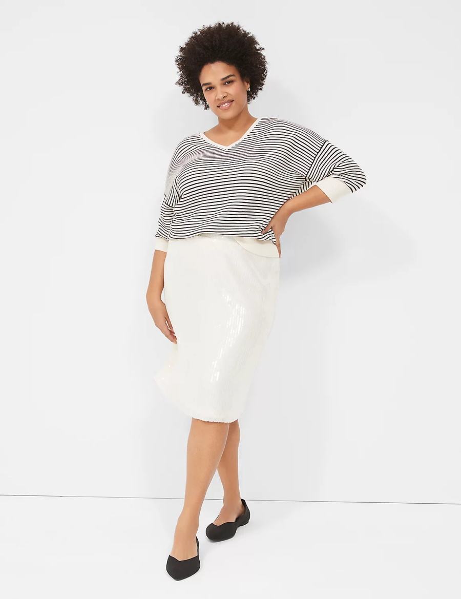 Lane Bryant Sequin Fit & Flare Women Skirts White | ZKC179RN