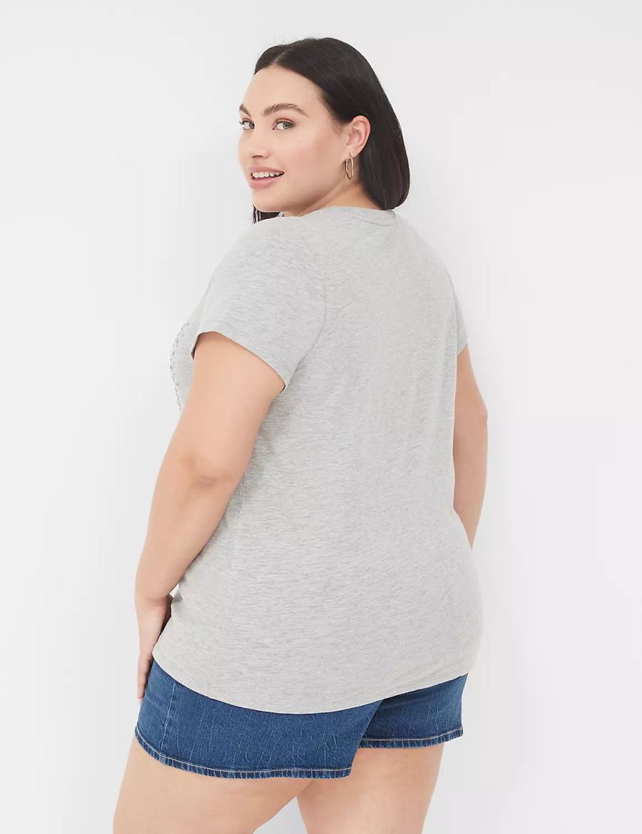 Lane Bryant Sequin USA Graphic Tee Women T Shirts Light Grey | YDF7949JK