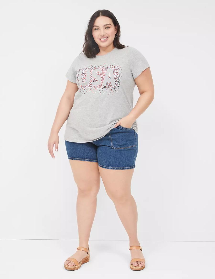 Lane Bryant Sequin USA Graphic Tee Women T Shirts Light Grey | YDF7949JK