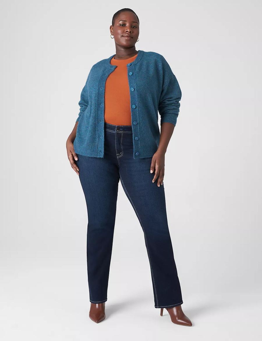 Lane Bryant Seven7 Boot With Back Pocket Embroidery Women Jeans Dark Blue | WQE8370VT