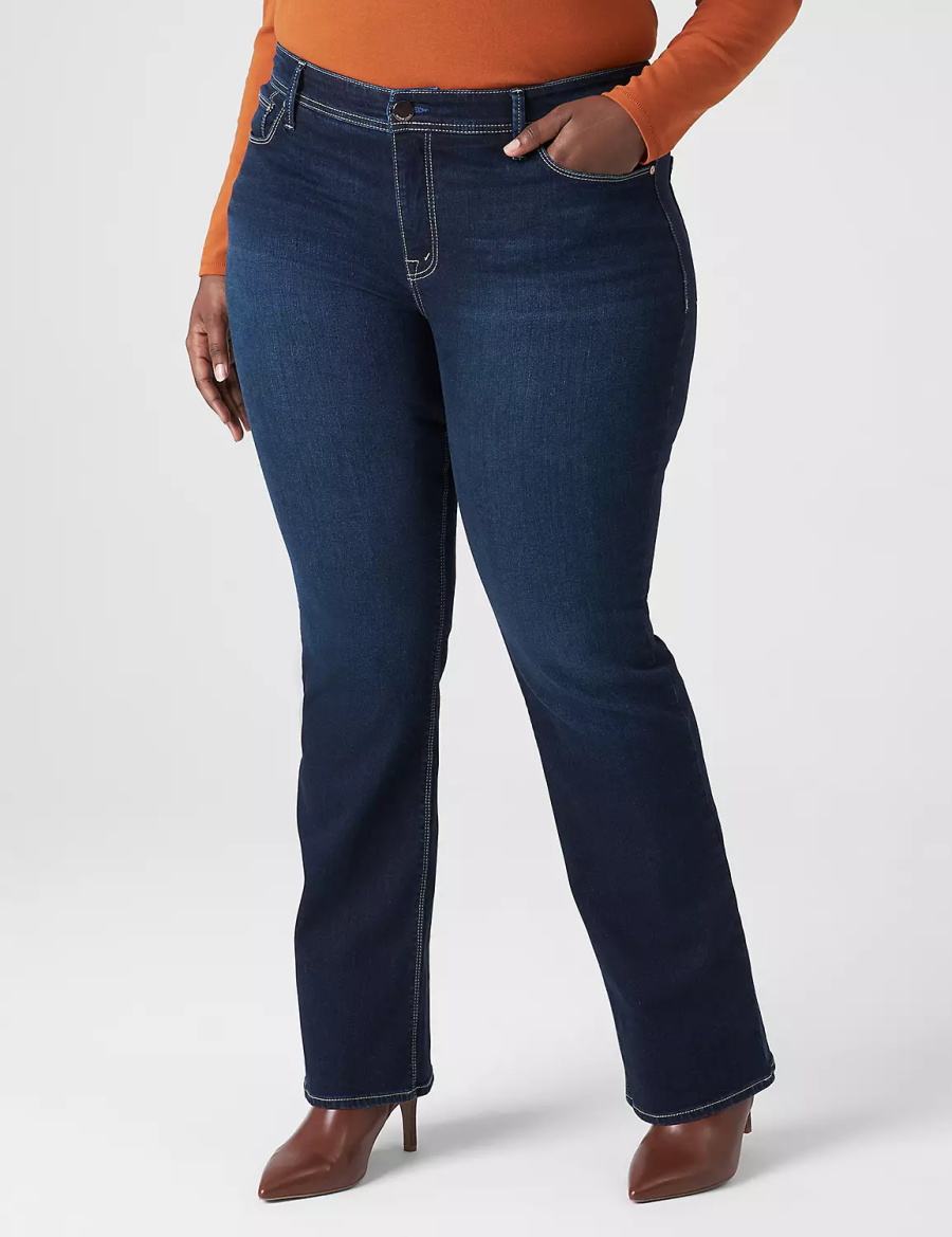 Lane Bryant Seven7 Boot With Back Pocket Embroidery Women Jeans Dark Blue | WQE8370VT