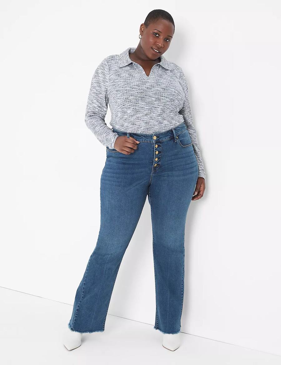 Lane Bryant Seven7 High-Rise Flare With Raw Hem Women Jeans Blue | LLU4612JW