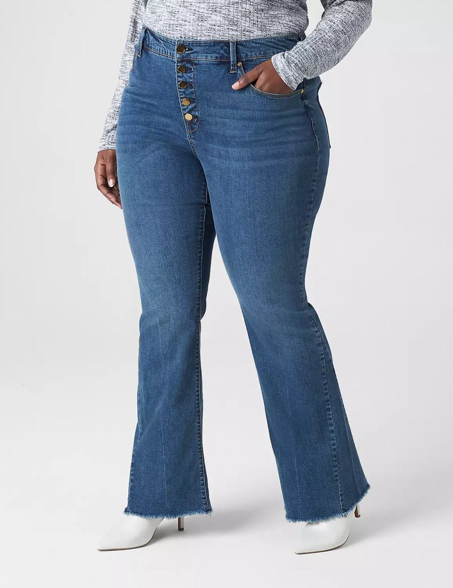 Lane Bryant Seven7 High-Rise Flare With Raw Hem Women Jeans Blue | LLU4612JW