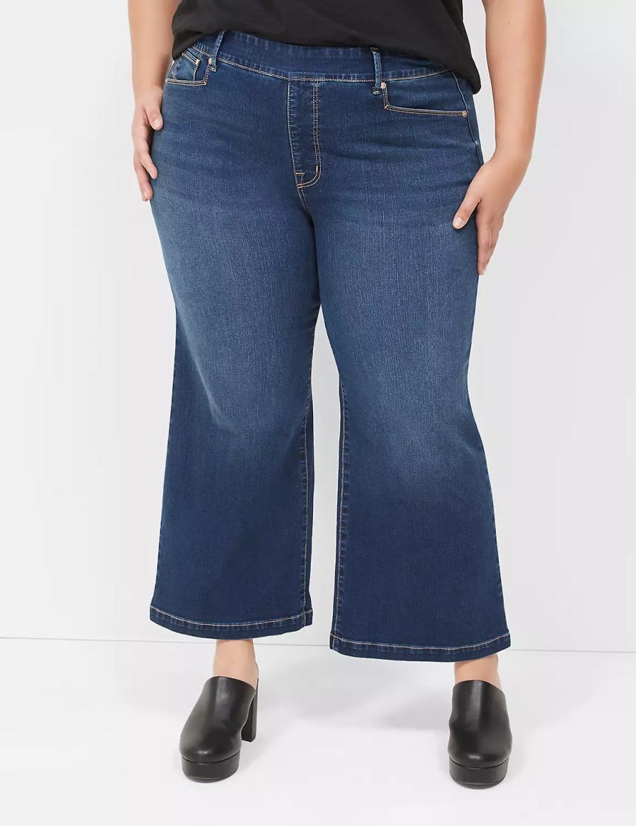 Lane Bryant Seven7 Pull-On Weekender Cropped With Embellished Pockets Women Jeans Dark Blue | XMW2131HU