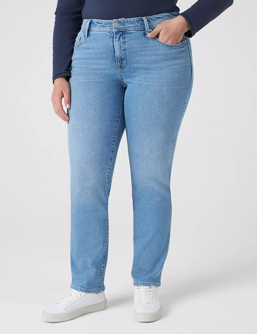 Lane Bryant Seven7 Straight With Back Pocket Embroidery Women Jeans Light Blue | ZIR695HI