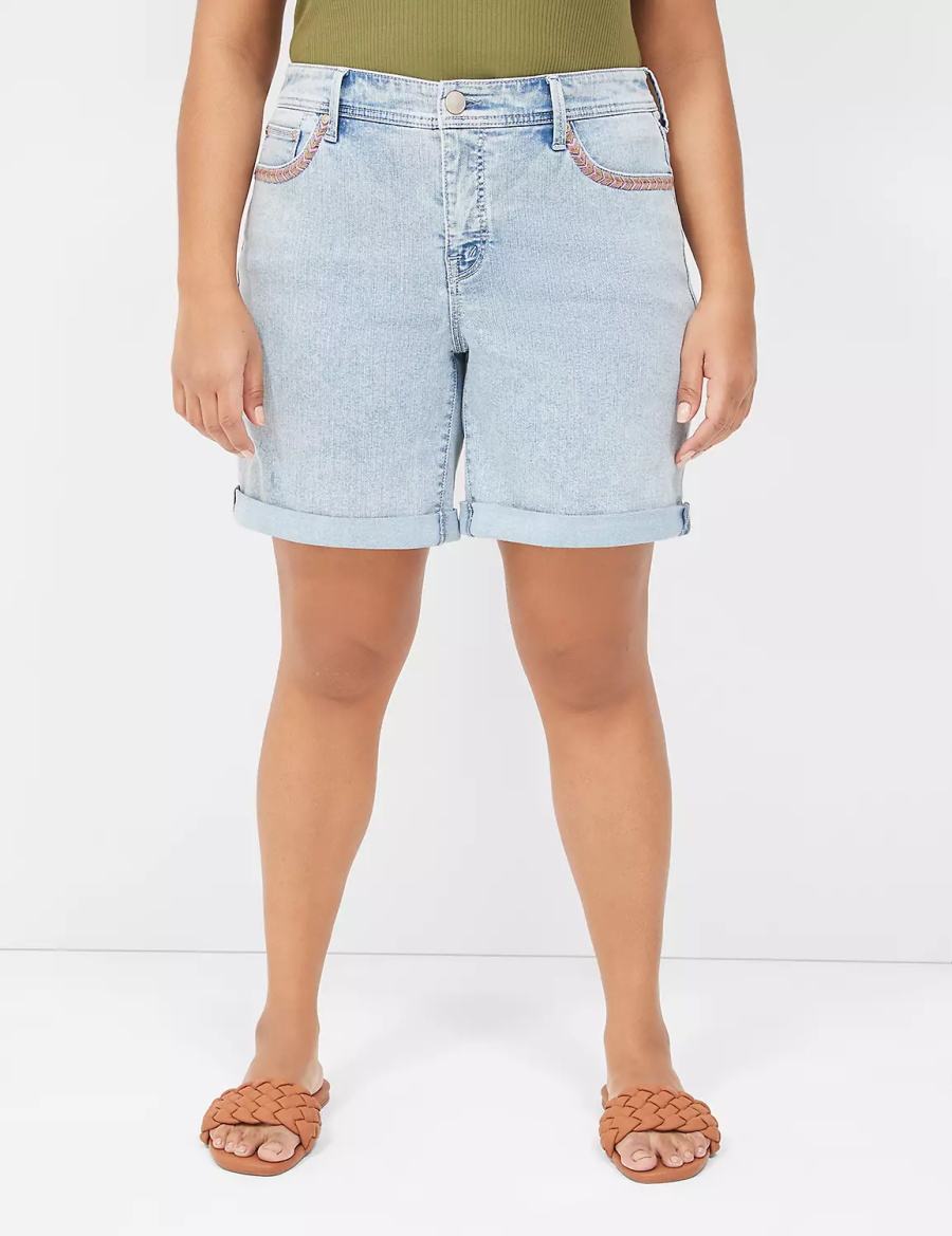 Lane Bryant Seven7 Weekender Jean With Colorful Stitching Women Shorts Blue | FEE3645MG