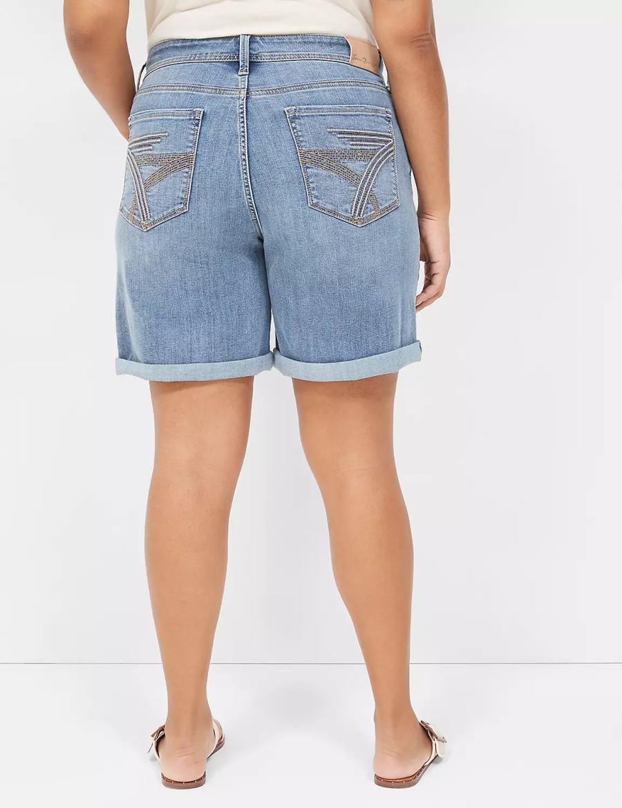 Lane Bryant Seven7 Weekender Jean With Painted Details Women Shorts Dark Blue | TWF4781RX