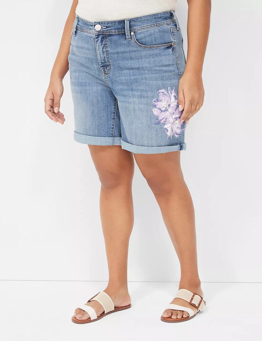 Lane Bryant Seven7 Weekender Jean With Painted Details Women Shorts Dark Blue | TWF4781RX