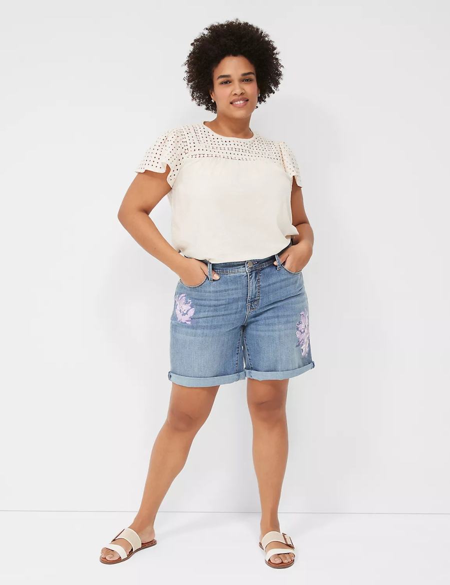 Lane Bryant Seven7 Weekender Jean With Painted Details Women Shorts Dark Blue | TWF4781RX