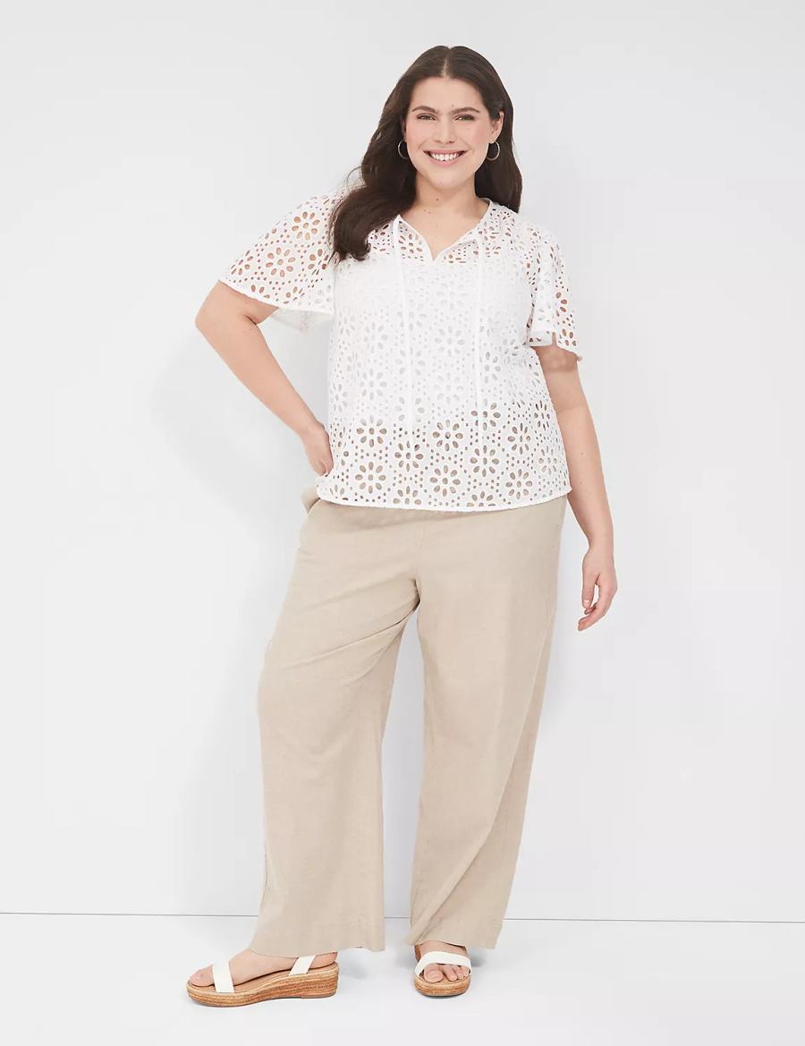 Lane Bryant Sheer Flutter-Sleeve Eyelet Top Women T Shirts White | XBL8167CC