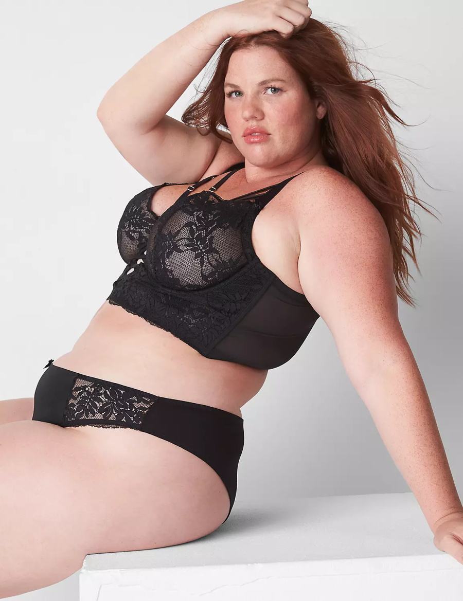 Lane Bryant Sheer Lace Unlined Longline Women Balconette Bra Black | HHH8952XF