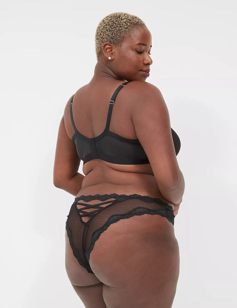 Lane Bryant Sheer Mesh Tanga Women Briefs Black | UNW2240QN