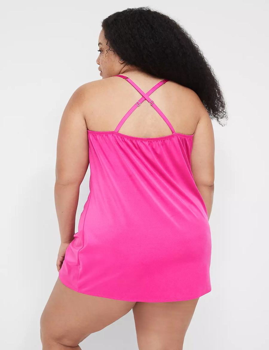 Lane Bryant Shimmer Cowlneck Slip Women Dress Dark Fuchsia | YKN4755NH